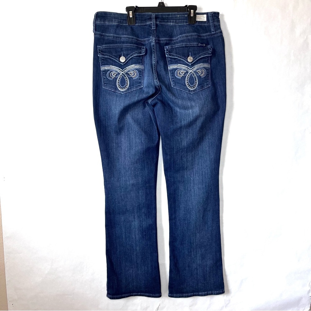 Seven 7 Blue Stretch Denim Rocker Slim Bootcut Jeans Button Flap Pockets‎ US 12